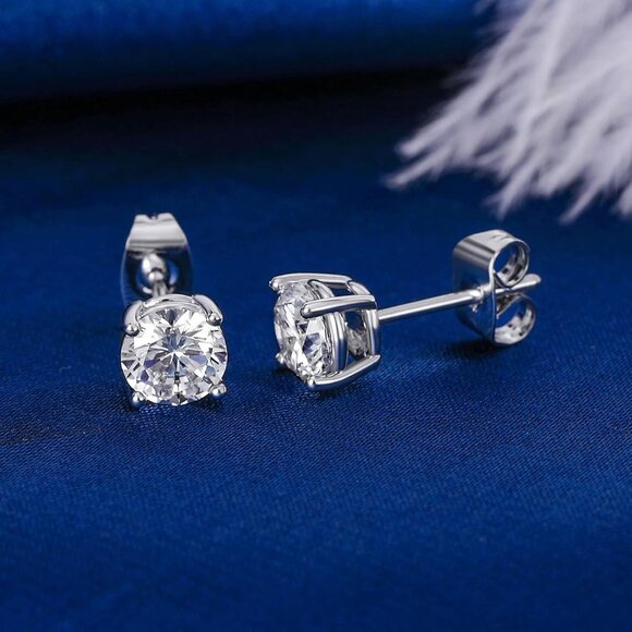 18K White or Yellow Gold Plated Cubic Zirconia Stud Earrings for Women and Men, - Picture 7 of 8